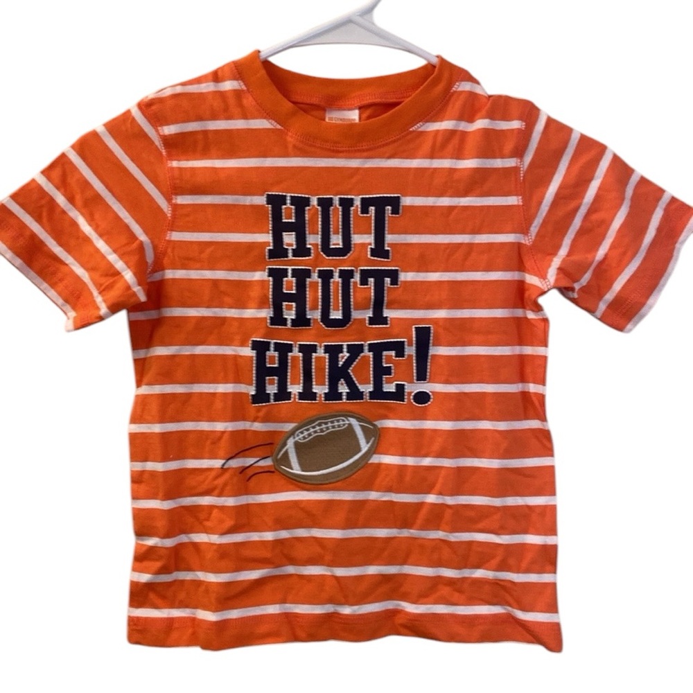Gymboree Football Shirt Hut Hut Hike Orange White Stripes Short Sleeve Boys 4T